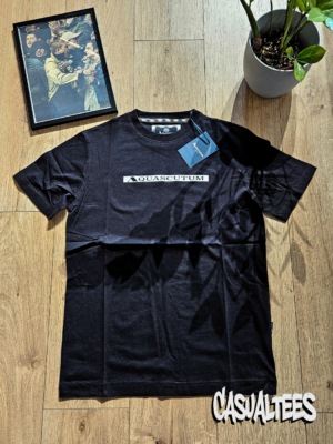 Aquascutum Tricou Negru Crew Neck cu Logo Imprimat pentru barbati