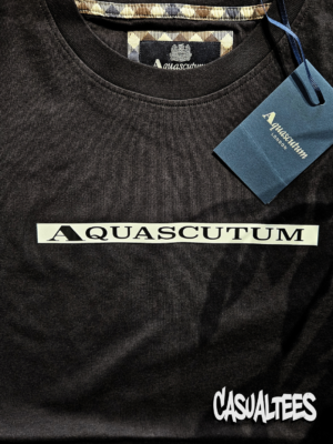 Aquascutum Tricou Negru Crew Neck cu Logo Imprimat pentru barbati