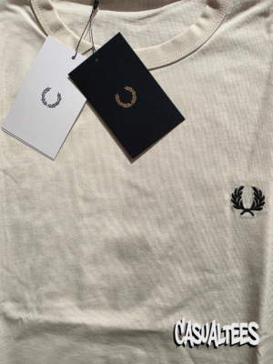 Fred Perry Tricou Alb Cu Benzi Brodate pentru barbati